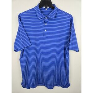 Peter Millar Summer Comfort Mens XL Blue White Striped Short Sleeve Golf Polo
